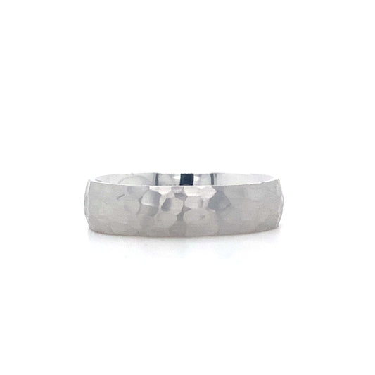 Men’s Hammered Finish Band In 14K White Gold Rings