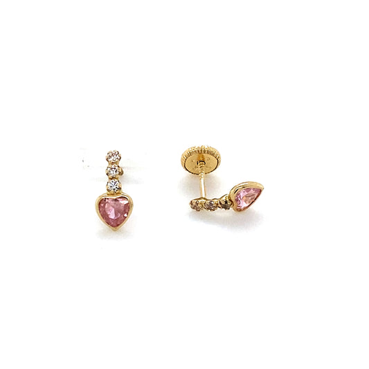 14K Yellow Gold Love Heart Stud Drop Earrings