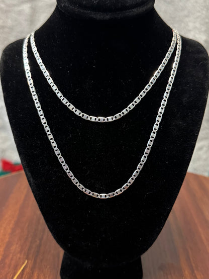 925 Sterling Silver 6 Sided Textured Valentino Chain Necklace