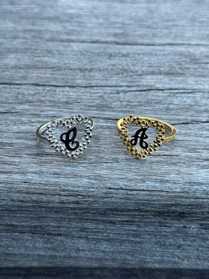 925 Silver Heart Rolex Initial Ring