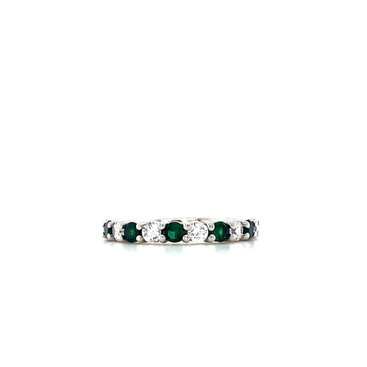 14K White Gold Round Emerald Eternity Band