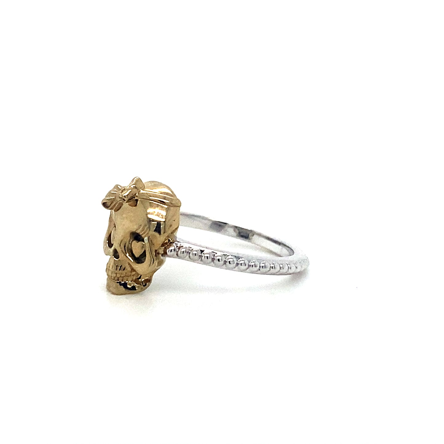 Bold 14K Gold Princess Skull Ring W/ Heart Eyes