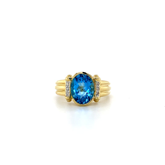 14K Yellow Gold Blue Topaz Ring