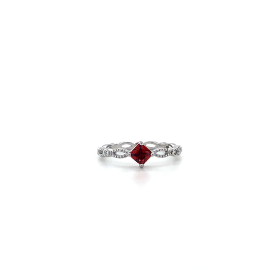 Milgrain Ring W/ Light Garnet In 925 Sterling Silvers