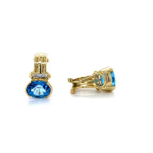 14K Yellow Gold Blue Topaz CZ Earrings