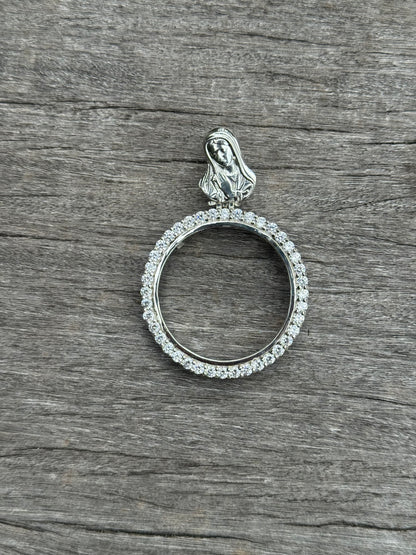 925 Silver Centenario Pendant W/ Virgin Mary