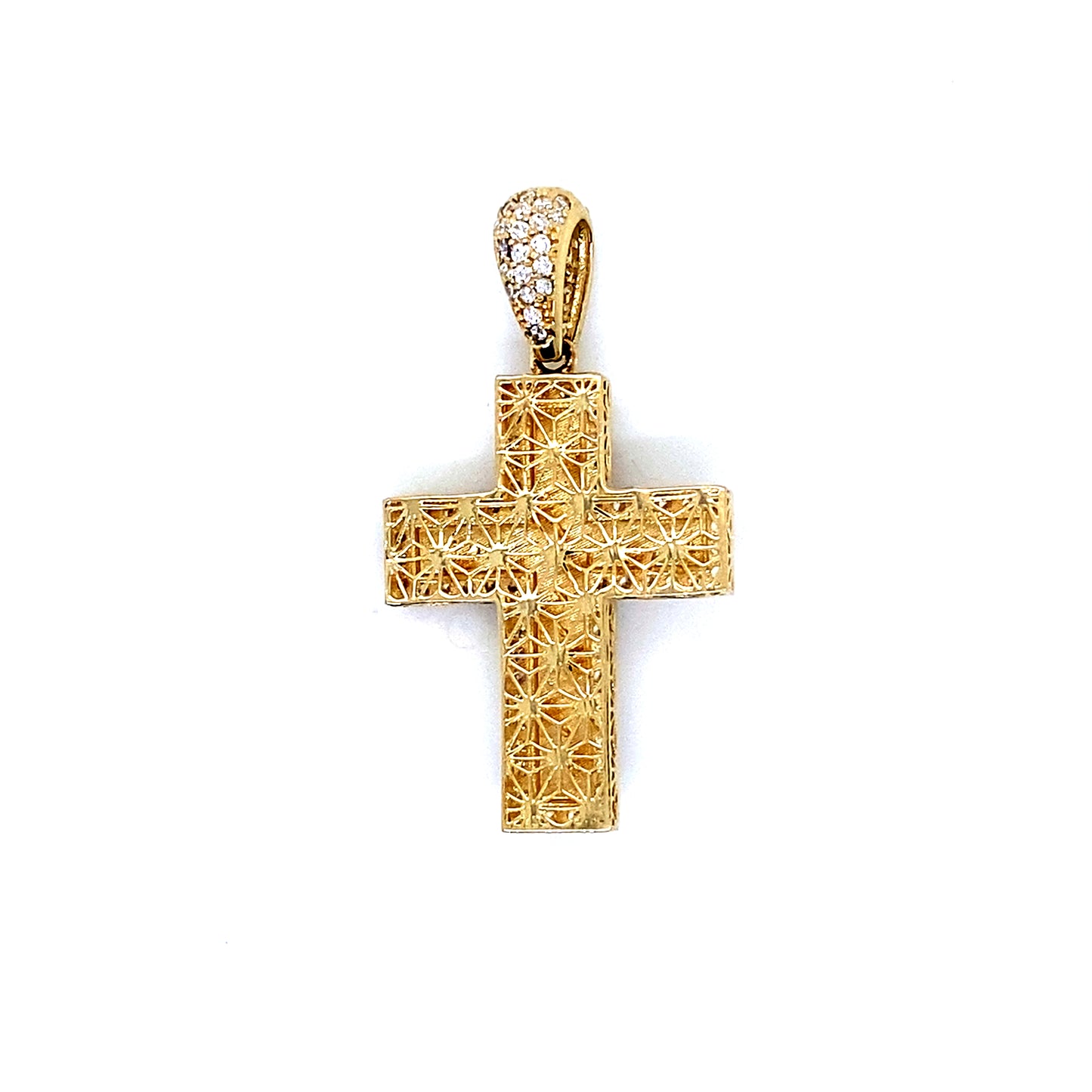 14K Yellow Gold Cross Pendant with CZ Stones
