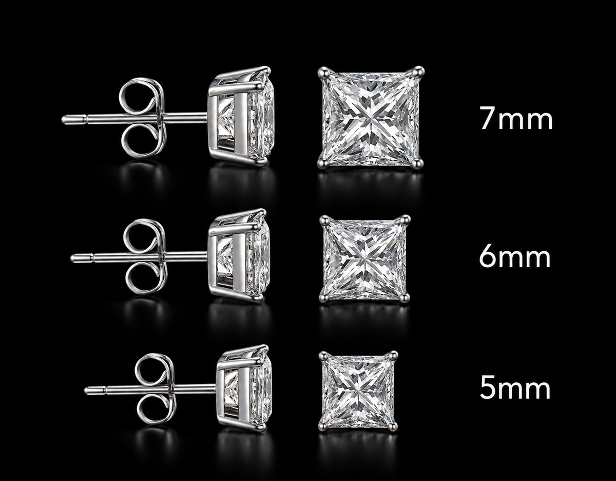 925 Sterling Silver Moissanite Square Stud Earrings
