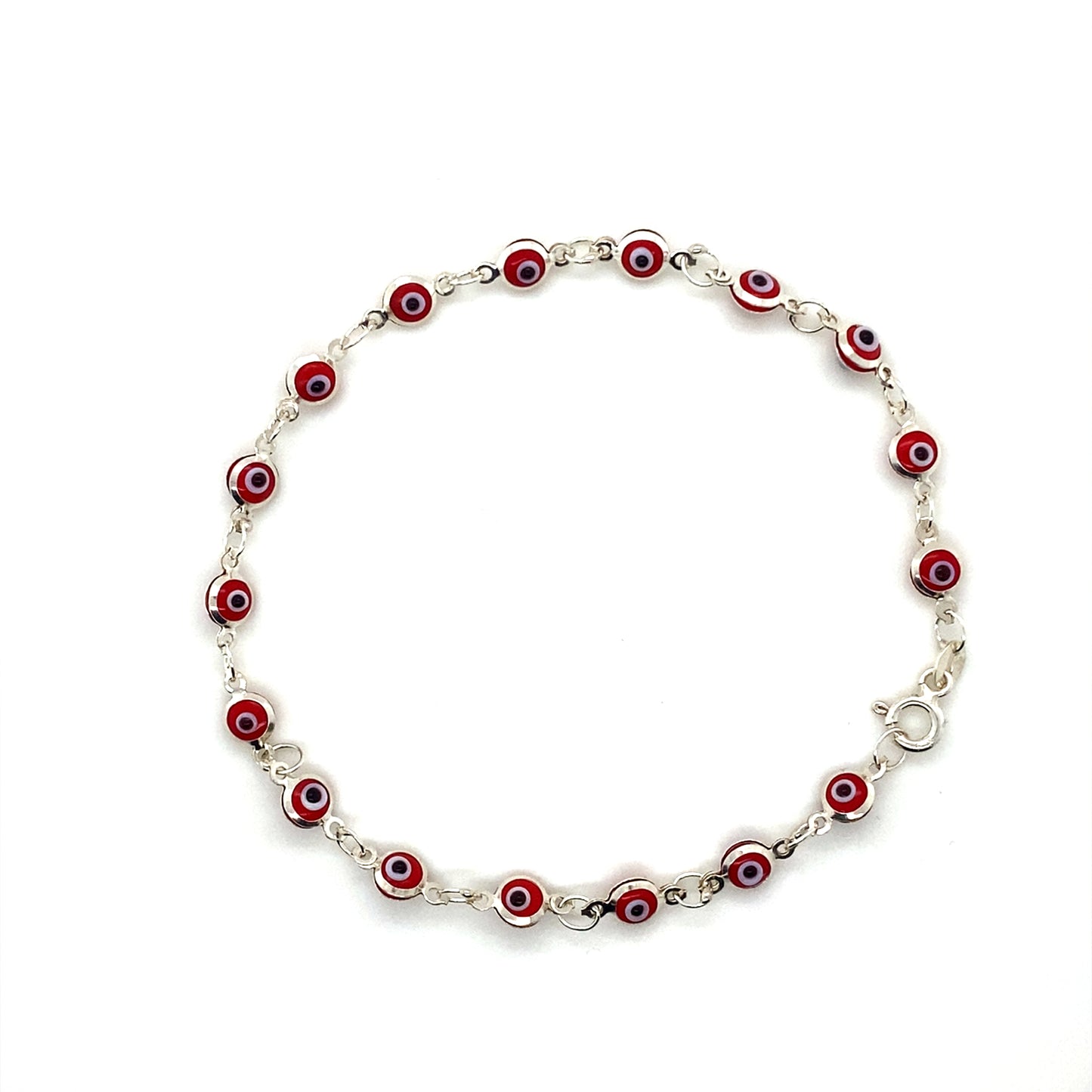 925 Sterling Silver Red Evil Eye Bracelet 8 1/2”
