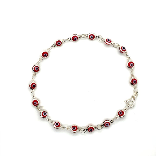 925 Sterling Silver Red Evil Eye Bracelet 8 1/2”
