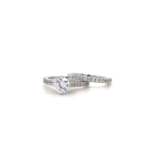 14K White Gold 4-Prong Engagement Ring Set