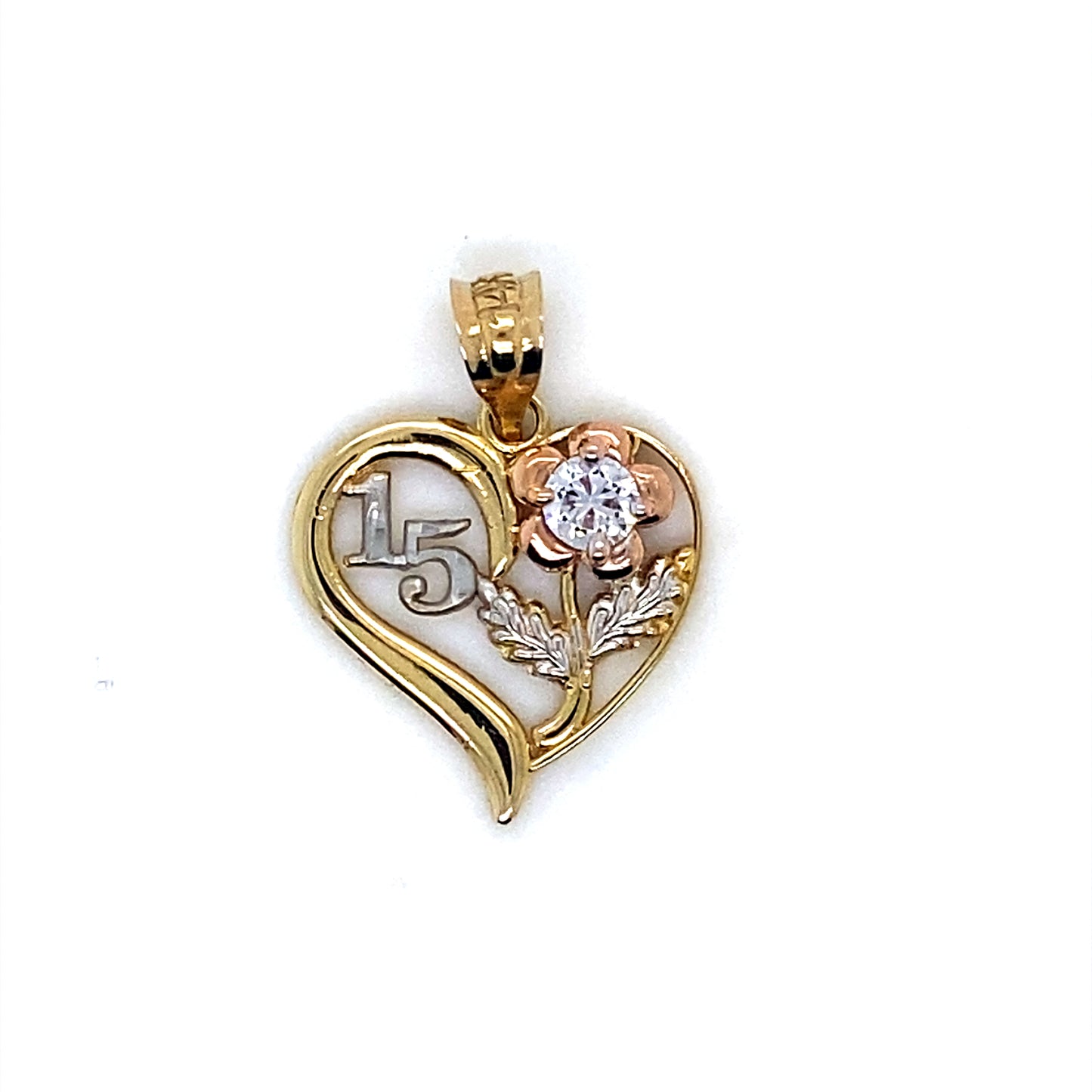 14K Tri Color 15th Birthday / Quinceanera Pendant