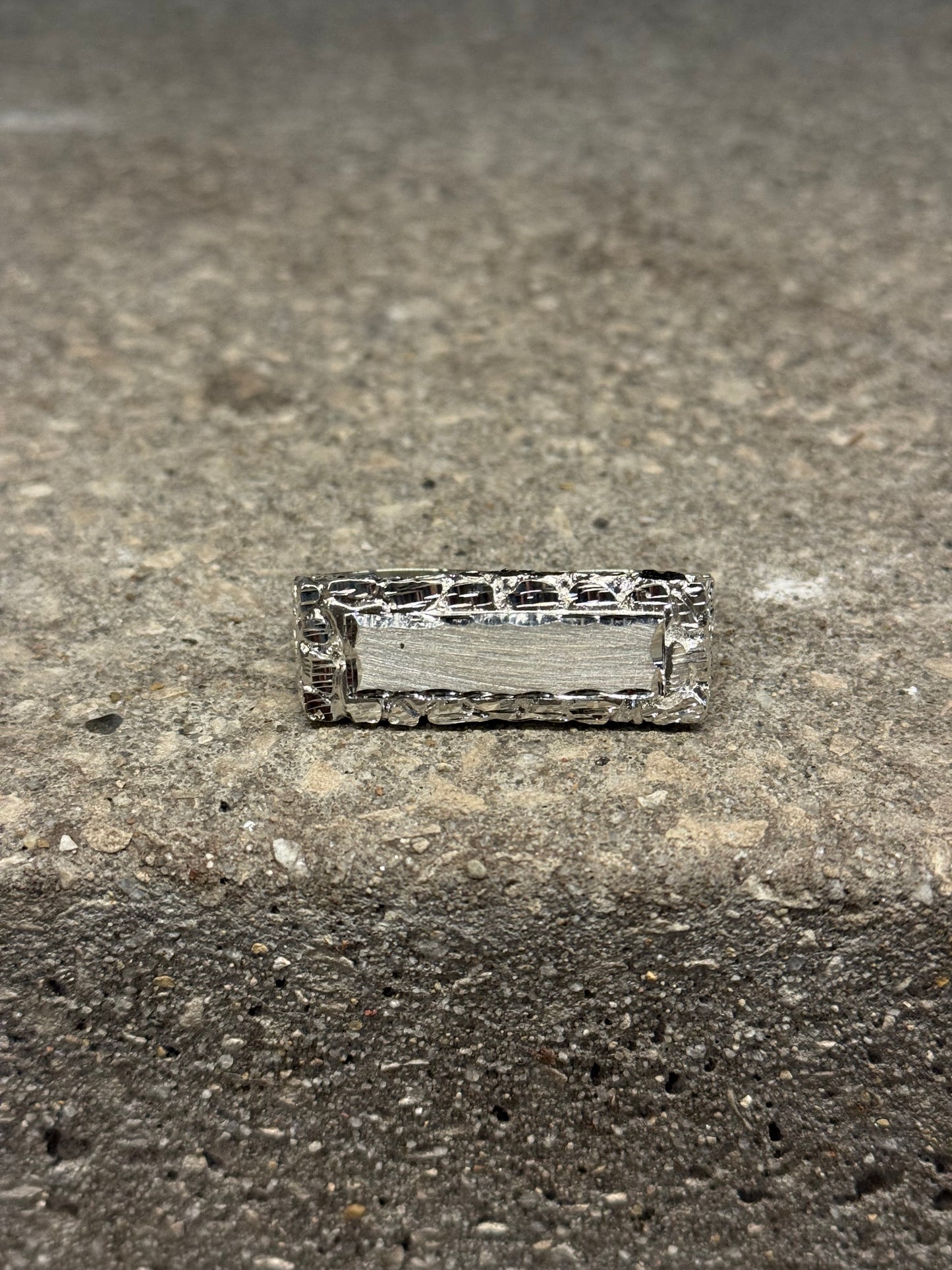 925 Silver Double Finger Nugget Name Plate Ring