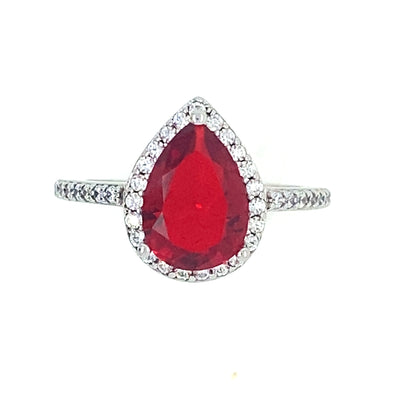 Red Ruby Pear Shaped Ring In 925 Sterling Silver