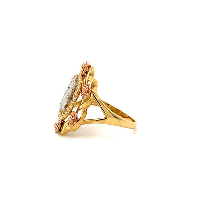 14K Multi Tone Virgin Mary Blooming Rose Ring