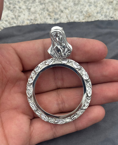 925 Silver Centenario Virgin Mary Pendant Side View - D's Custom Jewelry