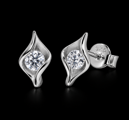 925 Sterling Silver Moissanite Wave Swirl Stud Earrings