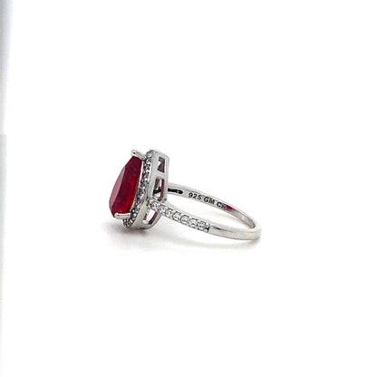 Red Ruby Pear Shaped Ring In 925 Sterling Silver