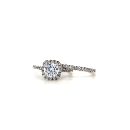 14K White Gold Round Halo Engagement Ring Set