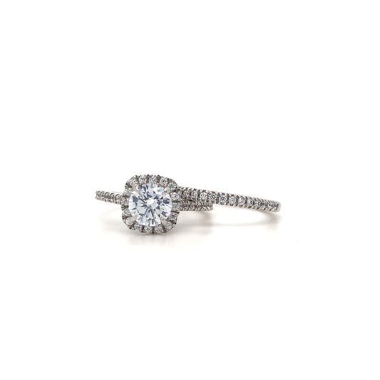 14K White Gold Round Halo Engagement Ring Set