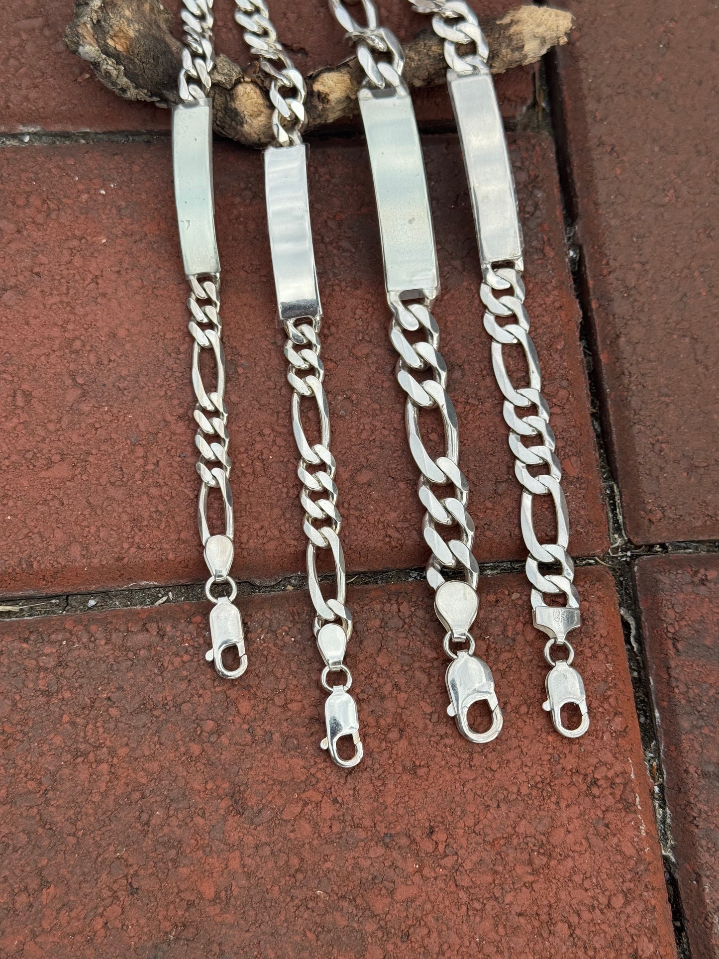 925 Sterling Silver Figaro Link ID Bracelet