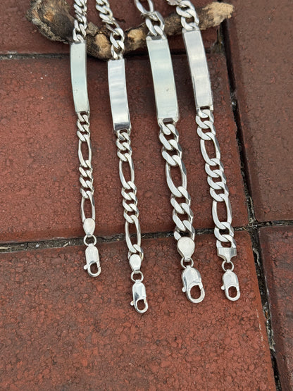 925 Sterling Silver Figaro Link ID Bracelet