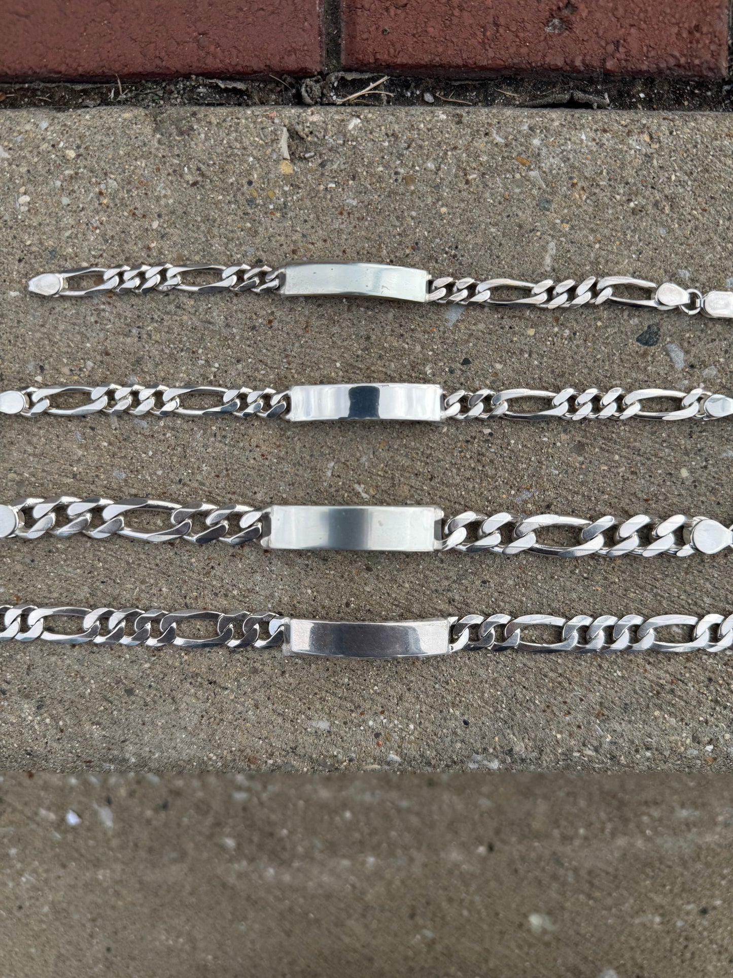 925 Sterling Silver Figaro Link ID Bracelet