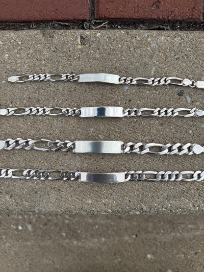 925 Sterling Silver Figaro Link ID Bracelet