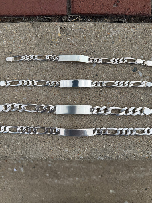 925 Sterling Silver Figaro Link ID Bracelet