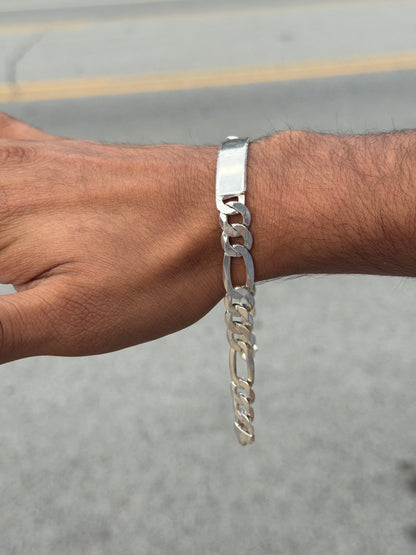 925 Sterling Silver Figaro Link ID Bracelet
