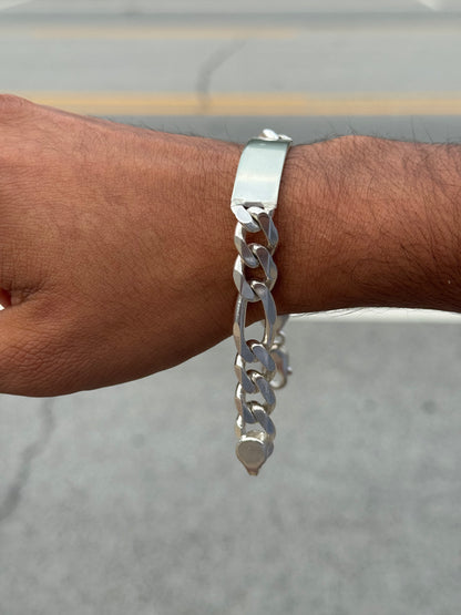 925 Sterling Silver Figaro Link ID Bracelet