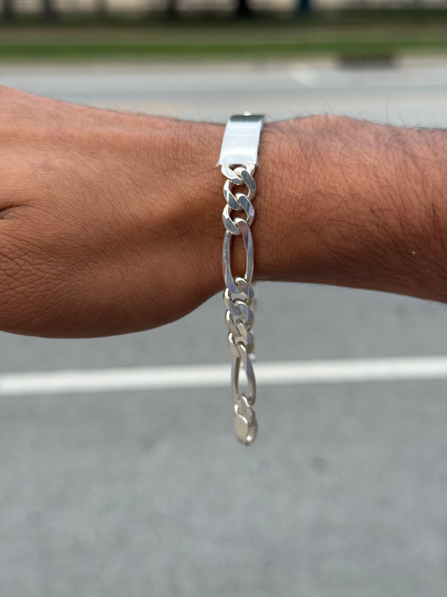 925 Sterling Silver Figaro Link ID Bracelet