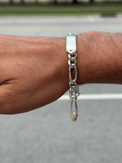 925 Sterling Silver Figaro Link ID Bracelet