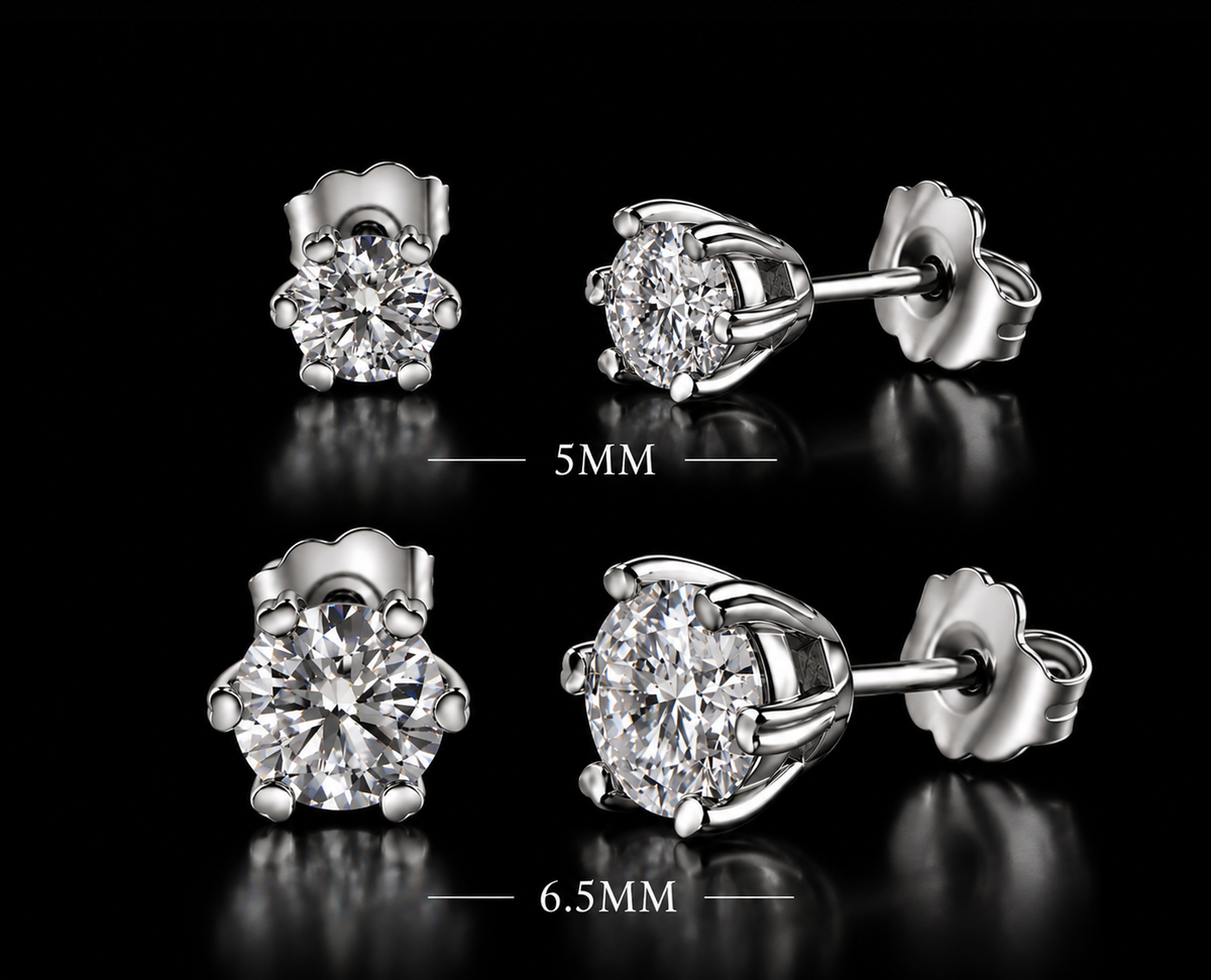925 Sterling Silver Moissanite Round Solitaire Stud Earrings