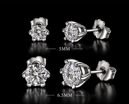 925 Sterling Silver Moissanite Round Solitaire Stud Earrings