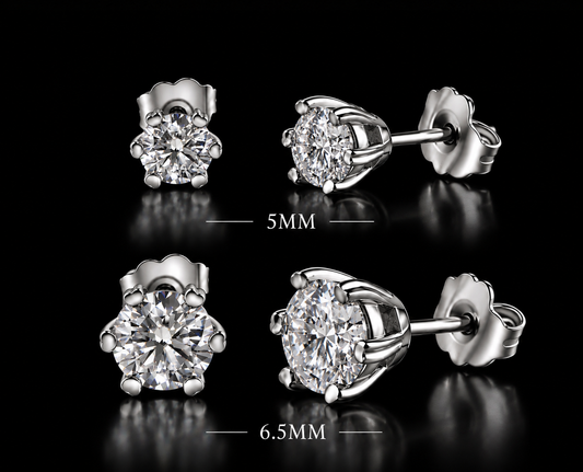 925 Sterling Silver Moissanite Round Solitaire Stud Earrings
