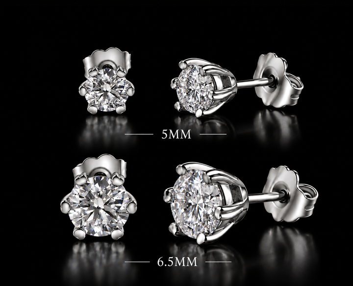 925 Sterling Silver Moissanite Round Solitaire Stud Earrings