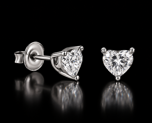 925 Sterling Silver Moissanite Heart Stud Earrings
