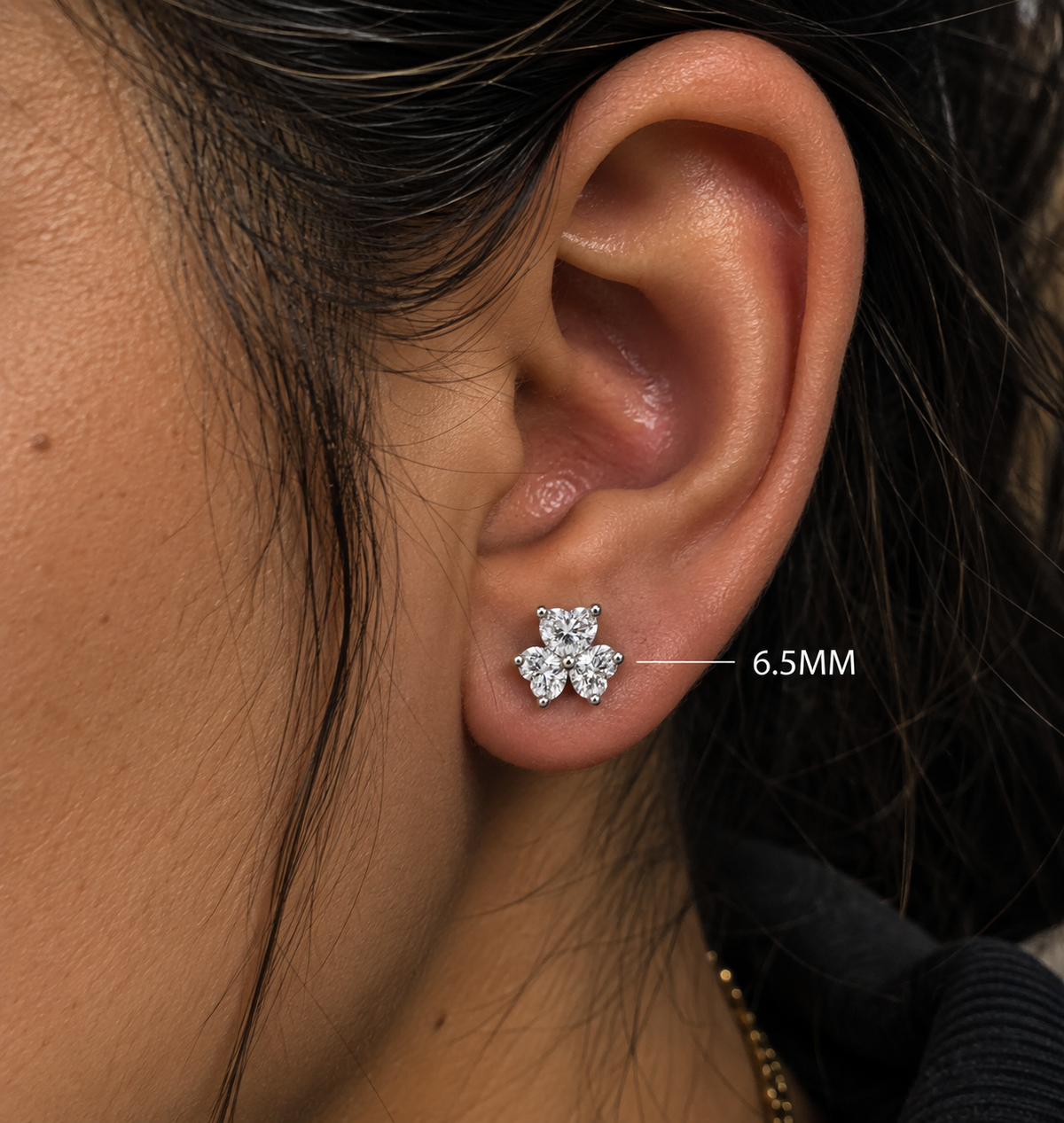 925 Sterling Silver Moissanite Three Stone Flower Stud Earrings