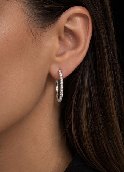 925 Sterling Silver Round Moissanite Studded Hoop Earrings 20MM