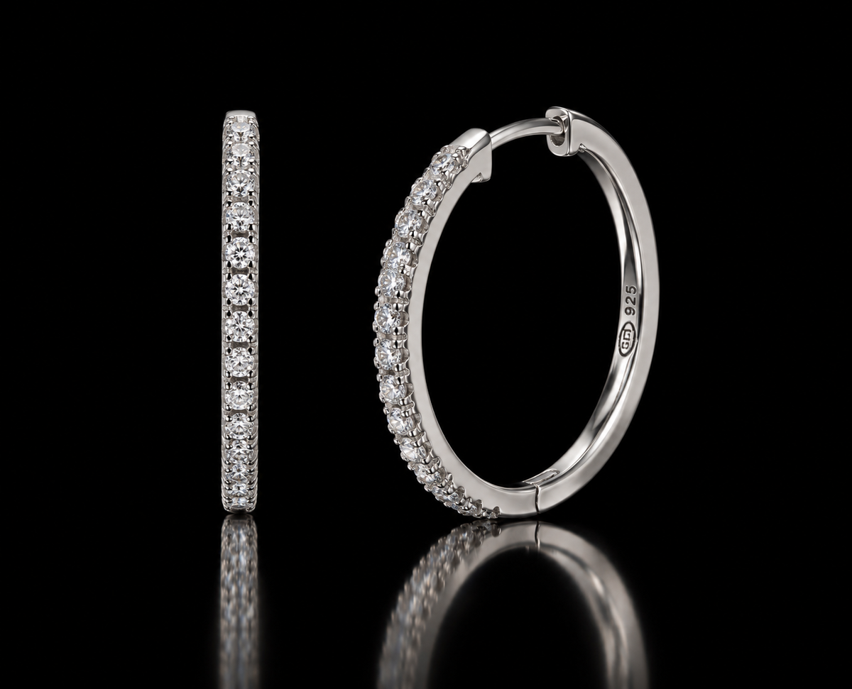 925 Sterling Silver Round Moissanite Studded Hoop Earrings 20MM