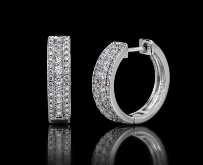 925 Sterling Silver Moissanite Studded Huggie Hoop Earrings 12.5MM