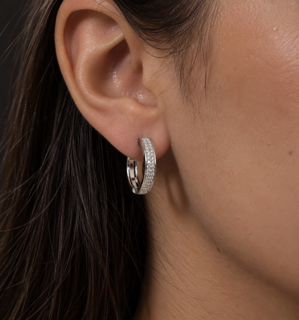 925 Sterling Silver Moissanite Studded Huggie Hoop Earrings 14.5MM