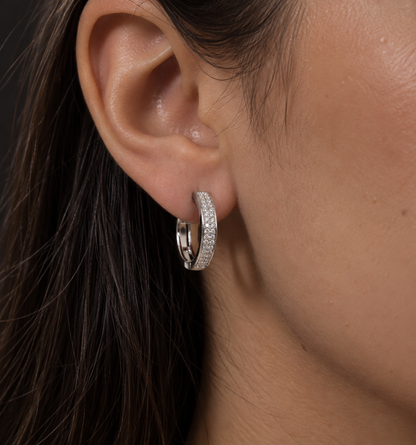 925 Sterling Silver Moissanite Studded Huggie Hoop Earrings 14.5MM