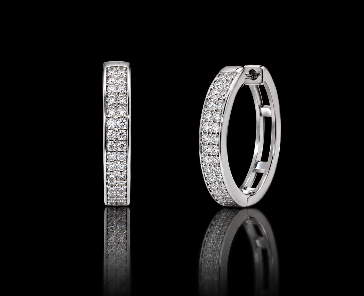 925 Sterling Silver Moissanite Studded Huggie Hoop Earrings 14.5MM