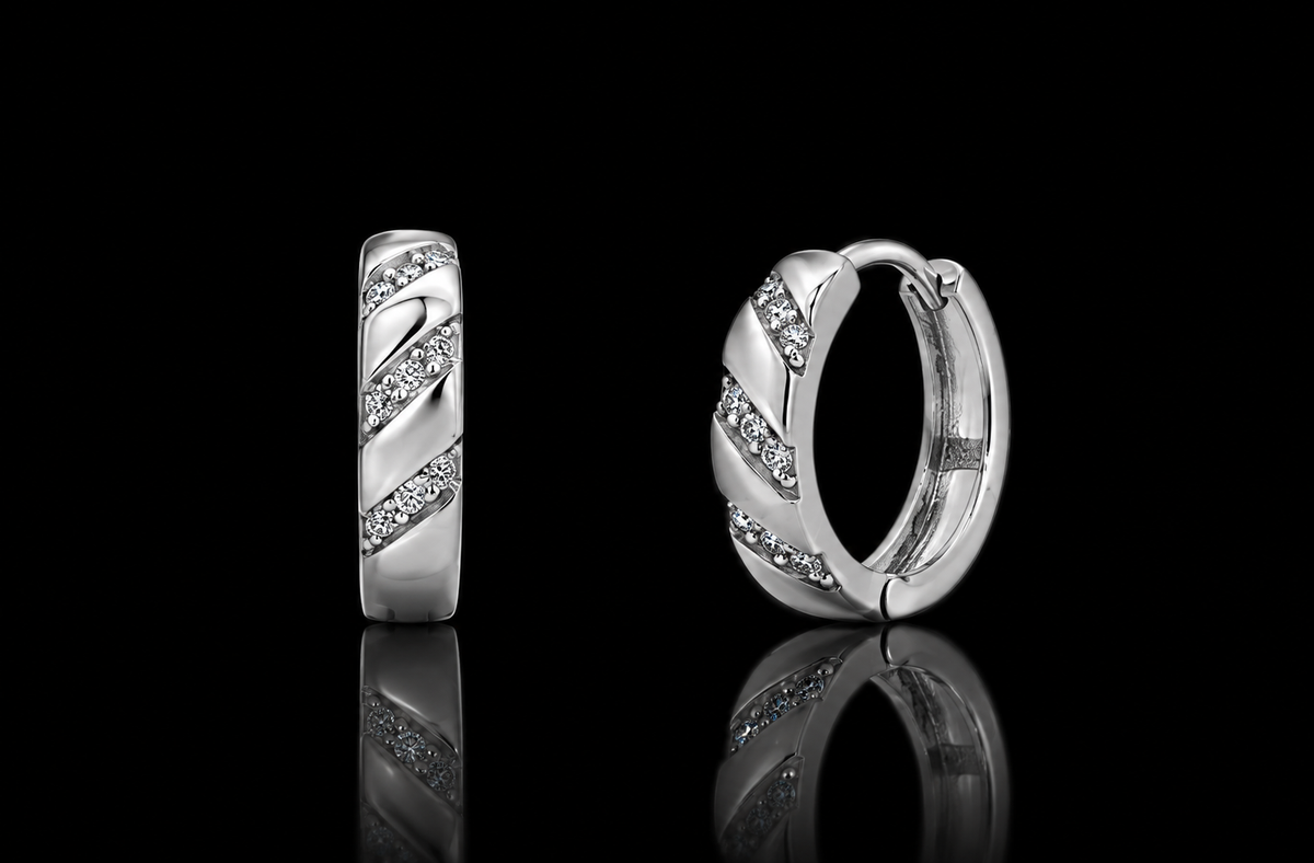925 Sterling Silver Moissanite Pave Accent Hoop Earrings 13.3MM