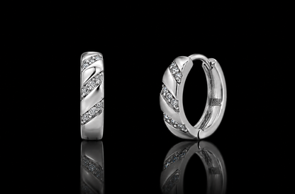 925 Sterling Silver Moissanite Pave Accent Hoop Earrings 13.3MM