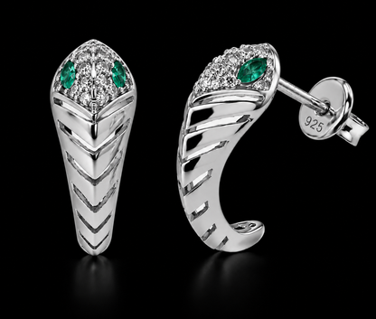 925 Sterling Silver Emerald Green & Clear Moissanite Chevron Wrap Earrings