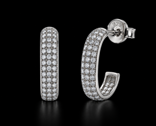 925 Sterling Silver Moissanite Multi Row Pave Earrings