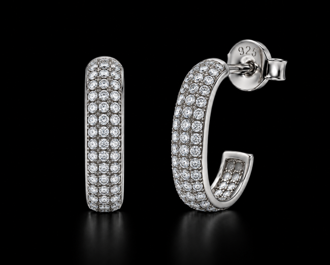 925 Sterling Silver Moissanite Multi Row Pave Earrings